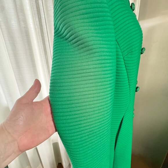 Vintage 60s fall coat, Kelly green ribbed textured, maxi length, size 6/8 (S/M) - Picture 7 of 16